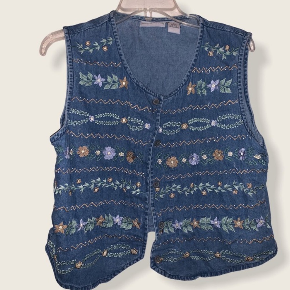 floral denim vest